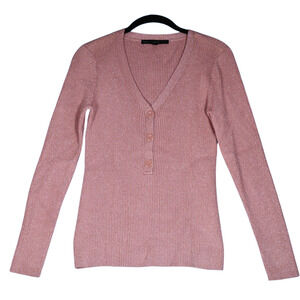 White Black WHBM Tunic Sweater Womens M Pink Metallic Ribbed Shimmer Stretchy